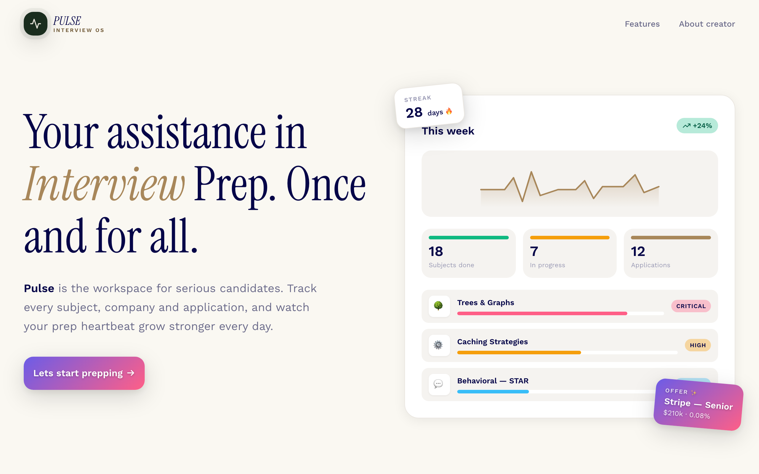 Screenshot of the Pulse landing page