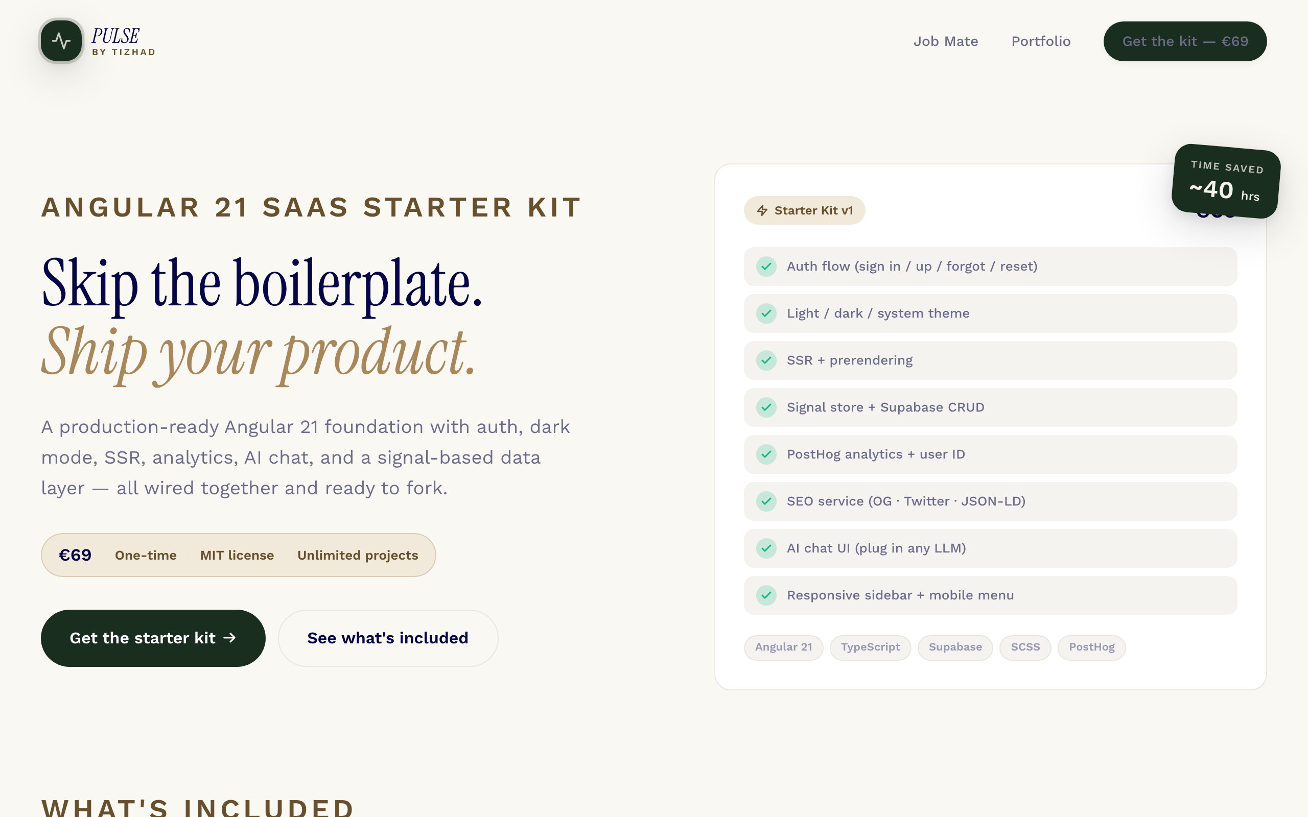 Screenshot of the Angular 21 SaaS Starter Kit page